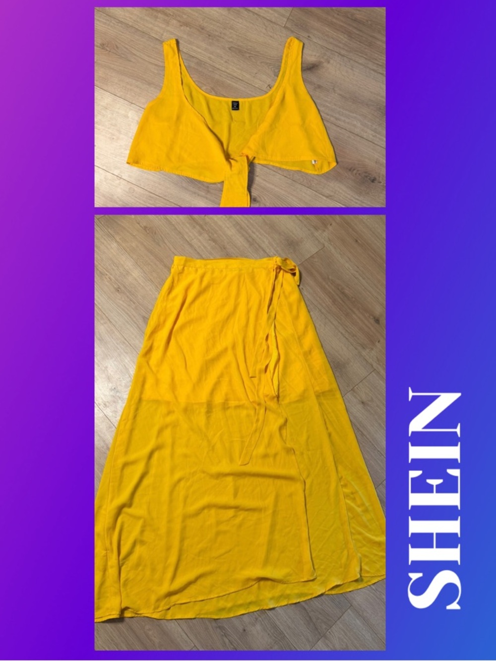 SHEIN Bright Yellow Tie-Front Crop Top & Wrap Maxi Skirt Set
